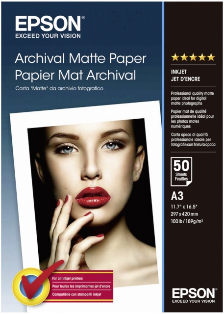 Epson fotopaber Archival Matte Paper A3, 189g, 50lk (S041344), väikese defektiga
