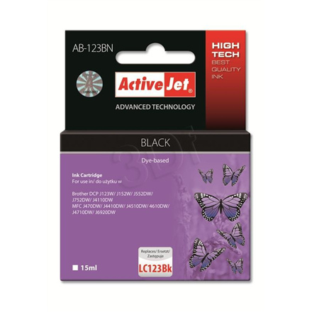 Activejet tindikassett AB-123BN (Brother LC123Bk) Ink Cartridge, must