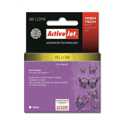 Activejet tindikassett AB-123YN (Brother LC123Y) Ink Cartridge, kollane