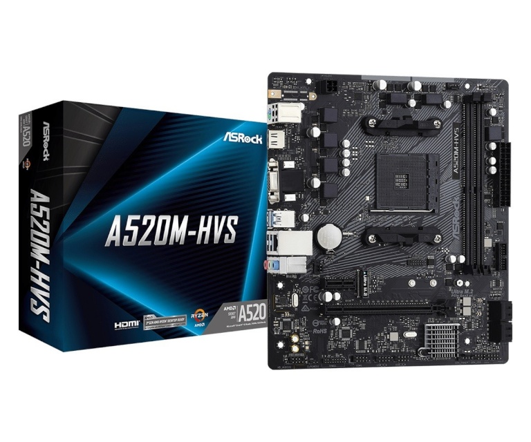 ASRock emaplaat A520M-HVS AMD AM4 DDR4 mATX, 90-MXBE60-A0UAYZ