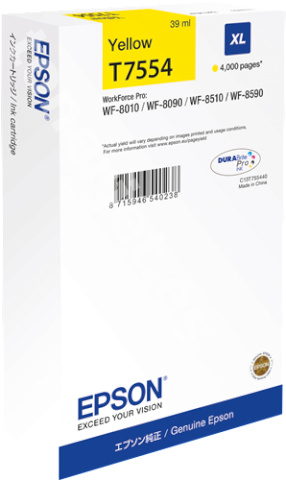 Epson tindikassett T7554 kollane XL | WF-8010/WF-8090/WF-8510/WF-8590