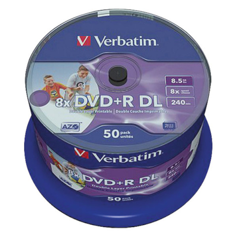 Verbatim toorikud 1x50 DVD+R Double Layer 8x Speed, 8,5GB wide printable