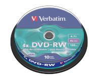 Verbatim toorikud 1x10 DVD-RW 4,7GB 4x Speed, matte silver Cakebox