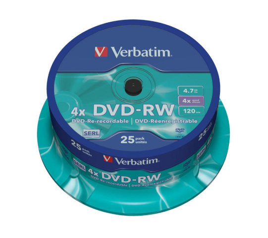 Verbatim toorikud 1x25 DVD-RW 4,7GB 4x Speed, matt silver