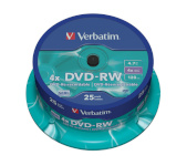 Verbatim toorikud 1x25 DVD-RW 4,7GB 4x Speed, matt silver