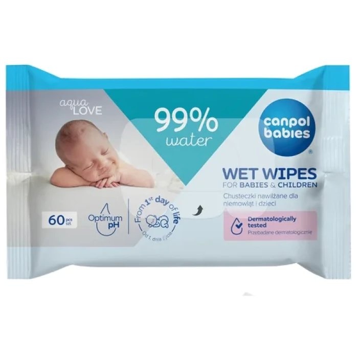 Canpol BABIES niisked salvrätikud beebidele ja lastele, 99% vett, 60 tk., 14/200