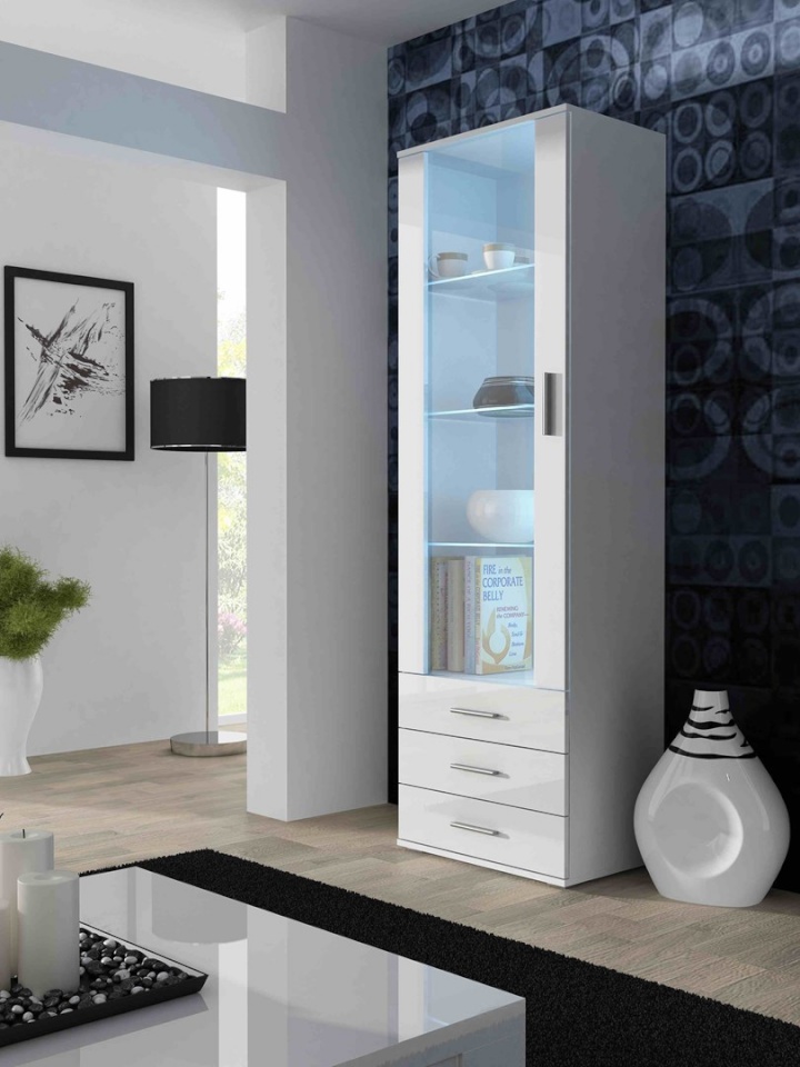 Cama Meble vitriinkapp display cabinet SOHO S1 valge/valge läikega