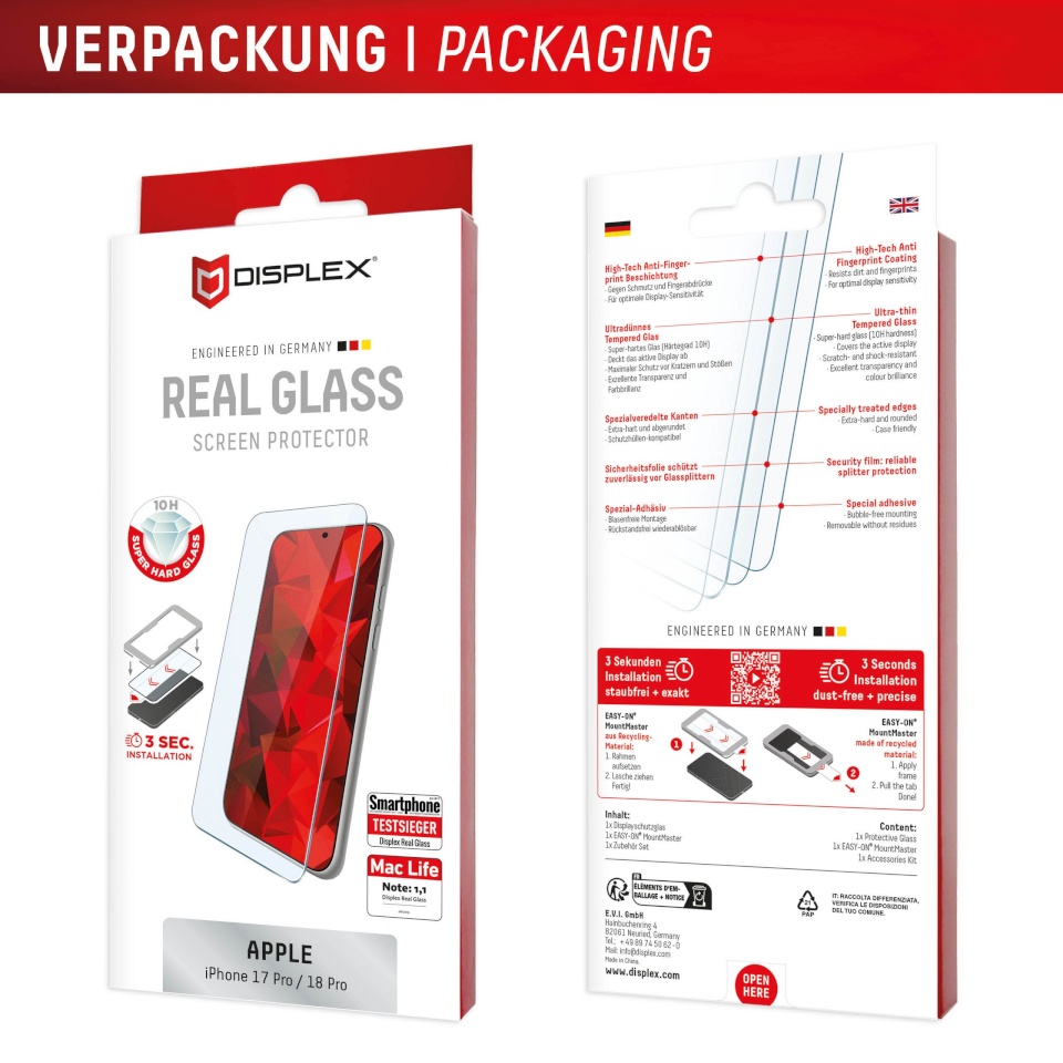 Displex kaitseklaas Apple iPhone 17 Pro/18 Pro Real Screen Glass MM By Transparent
