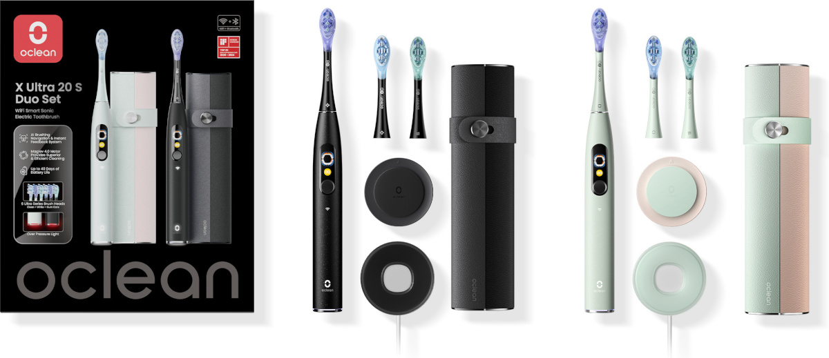 Oclean elektrilised hambaharjad X Ultra 20 S Duo Set Electric Toothbrushes for Two, must/roheline
