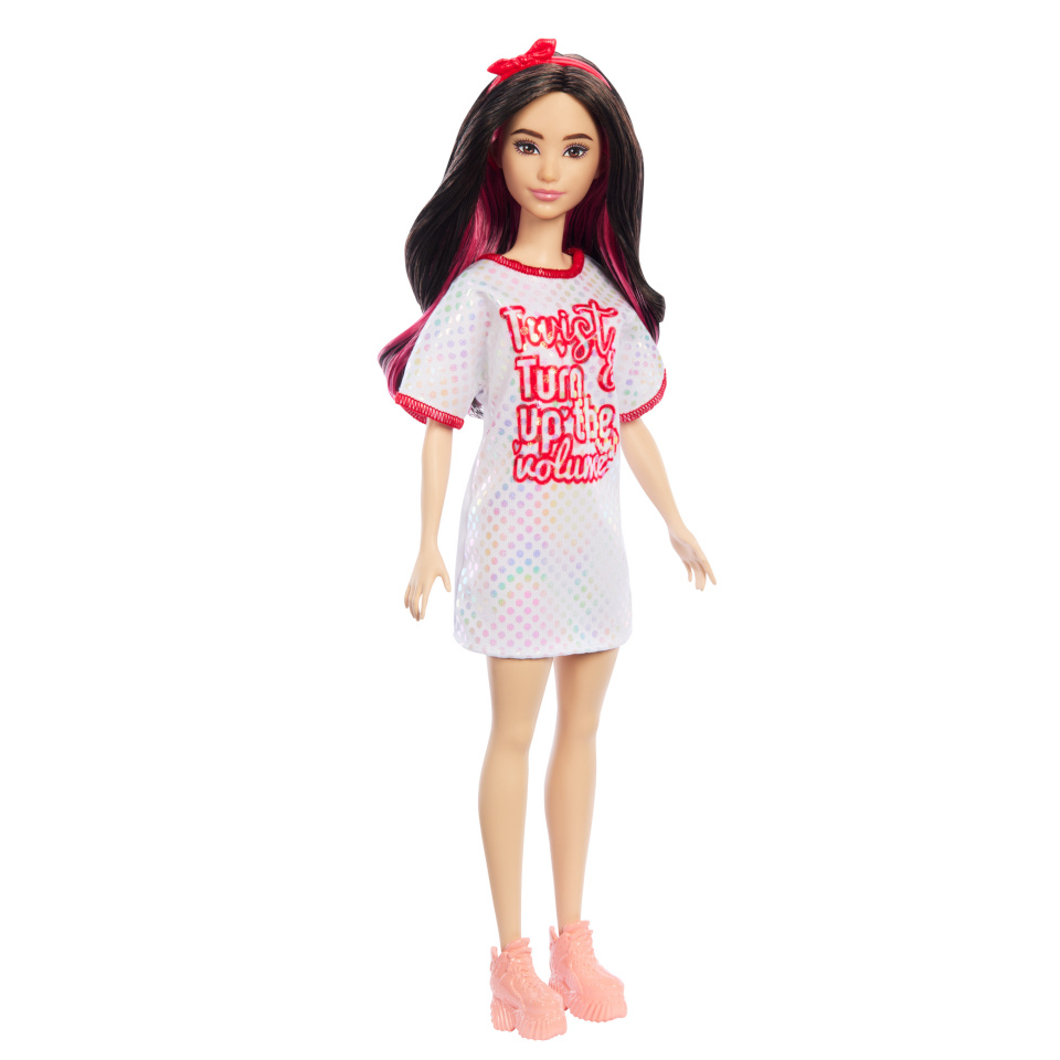 Mattel Barbie Fashionistas-Puppe mit weißem T-Shirt-Kleid