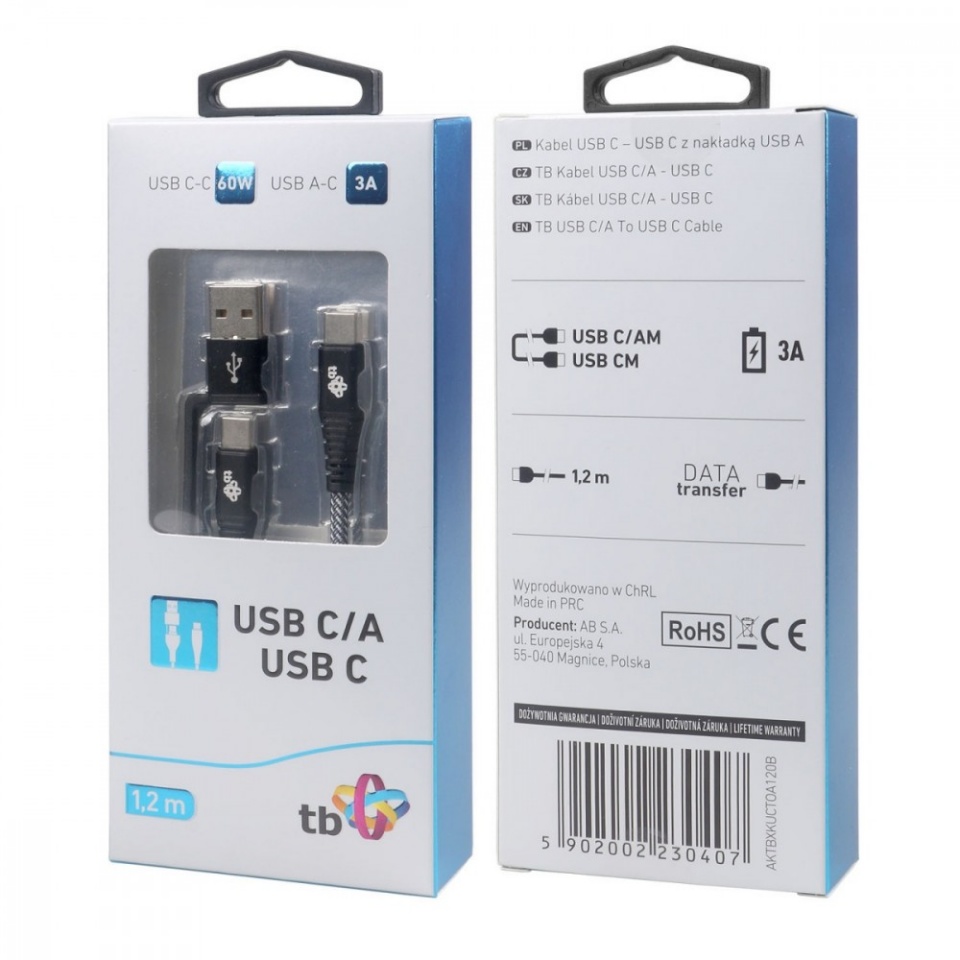 TB kaabel USB A / C - USB C Cable 1,2 m must