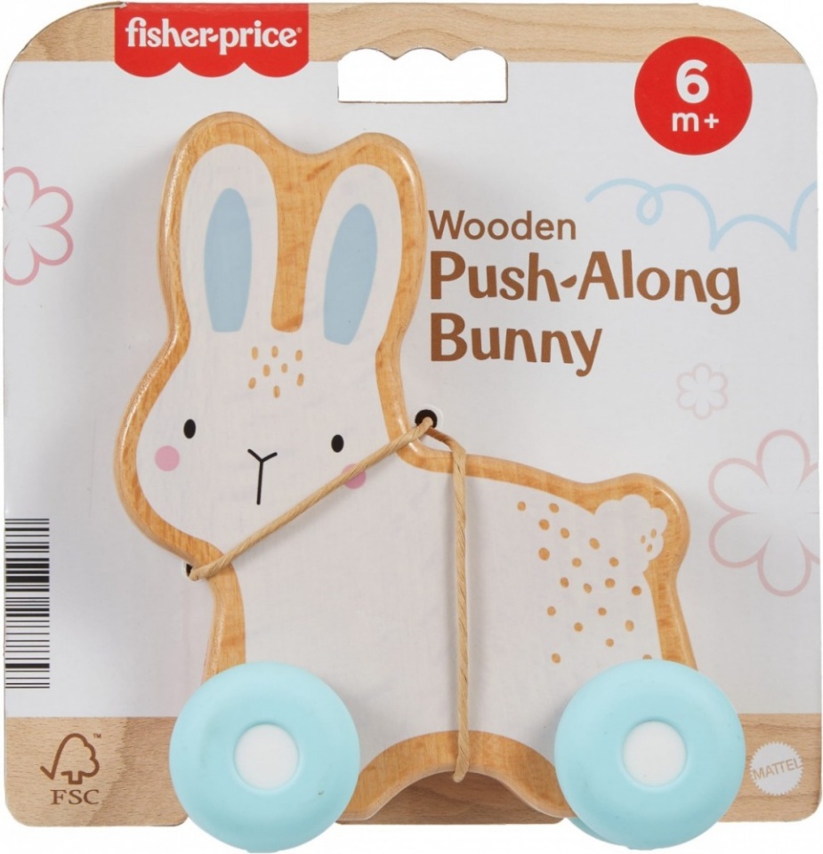 Fisher Price beebide mänguasi Wooden bunny on wheels