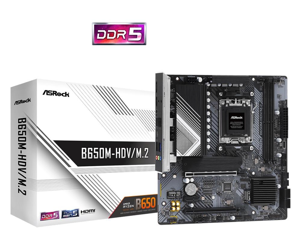 ASRock emaplaat B650M HDV/M.2 AMD AM5 DDR5 mATX, 90-MXBLA0-A0UAYZ