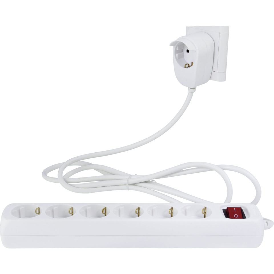 REV pikendusjuhe Multiple Socket Outlet 6+1-Fold, 2m Powersplit + Switch, valge