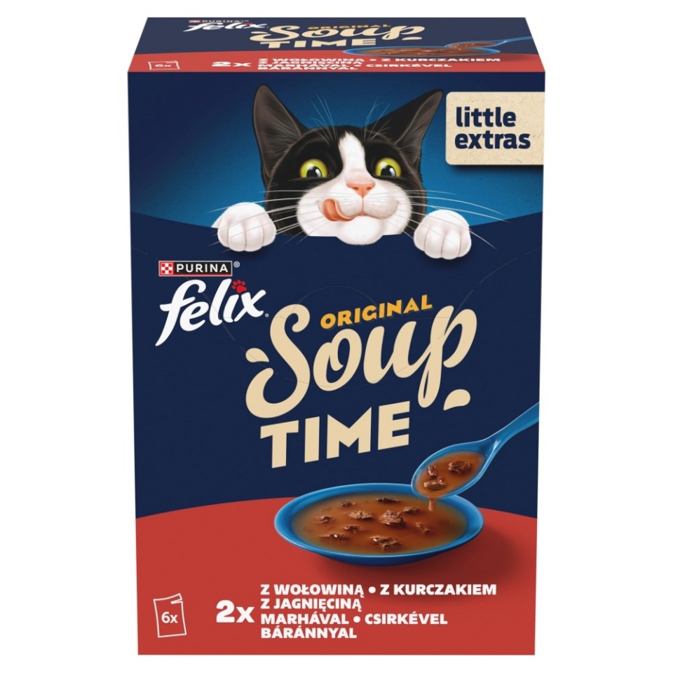 Purina Nestle kassitoit Felix Original Soup Time Box Beef, Lamb, Chicken, 6x48g