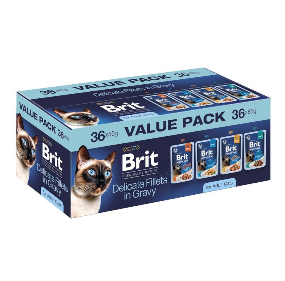 Brit kassitoit Premium by Nature Delicate Fillets in Gravy Box, 36x85g