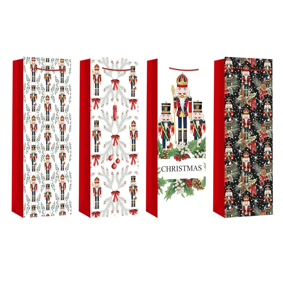 H4Y kinkekott pudelile XMAS NUTCRACKER, 12x36x9cm, mix