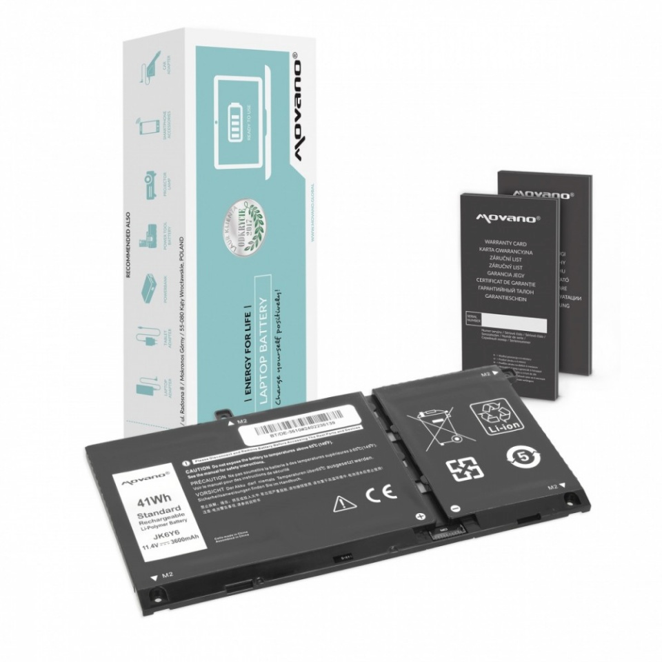 Movano sülearvuti aku JK6Y6 for Dell Latitude 3410 3510 Inspiron 5401 5402 5501 5502 5505 - 3600 mAh (41 Wh)
