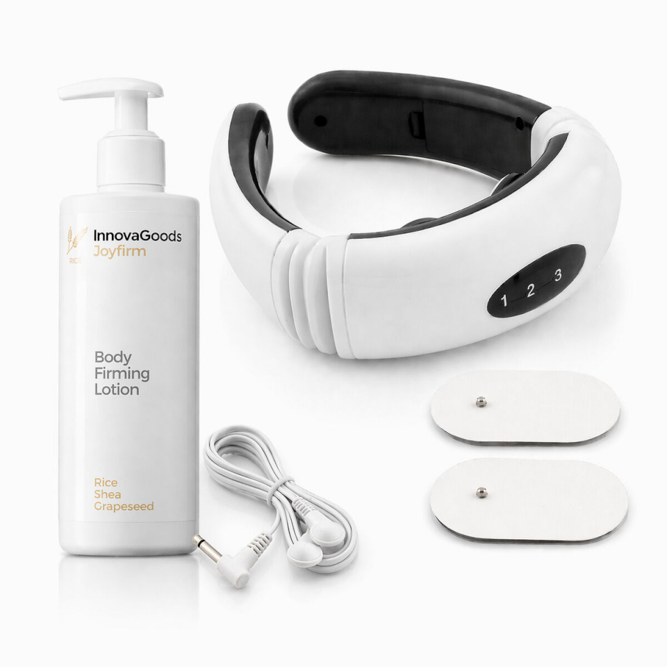 InnovaGoods Komplekt kaela ja selja elektromagnetiline massaažseade ja kehakreem Rice Joyfirm 250 ml