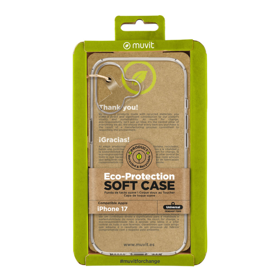Muvit for Change kaitsekest iPhone 17 läbipaistev