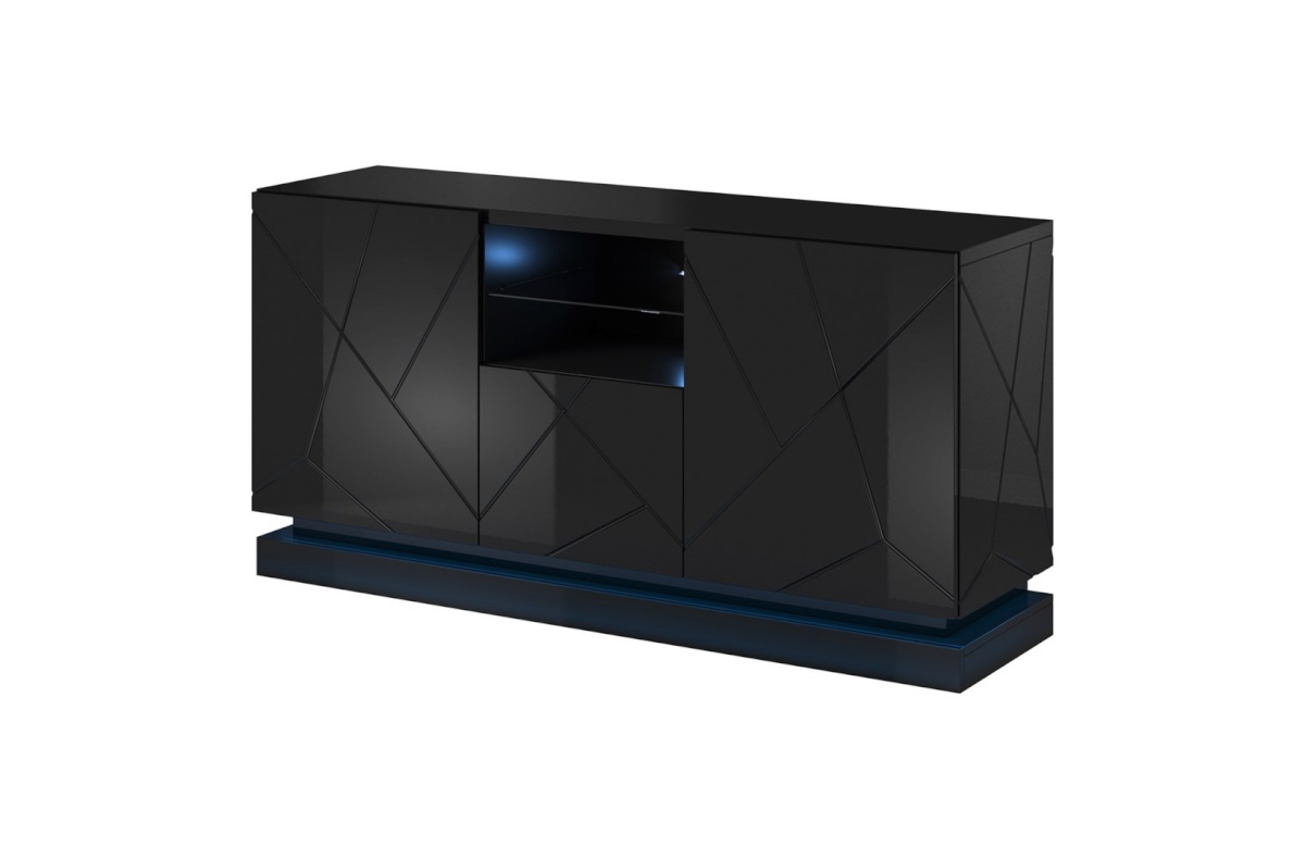 Cama Meble puhvetkapp Chest QIU 2D1K 150x41,5x75 must läikega/must läikega