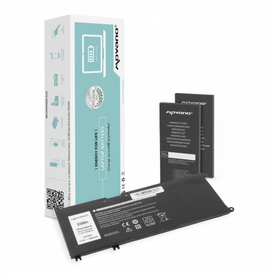Movano sülearvuti aku 33YDH for Dell Inspiron 15 5587 7588 - 3600 mAh (55 Wh)