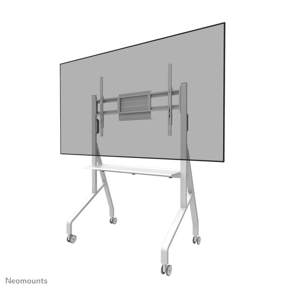 NeoMounts MOVE Go FL50-525WH1 TV trolley - 55-86" - max 76 kg - manual h 106-136 cm - VESA 100x100-900x600 - incl. hardware shelf - lockable
