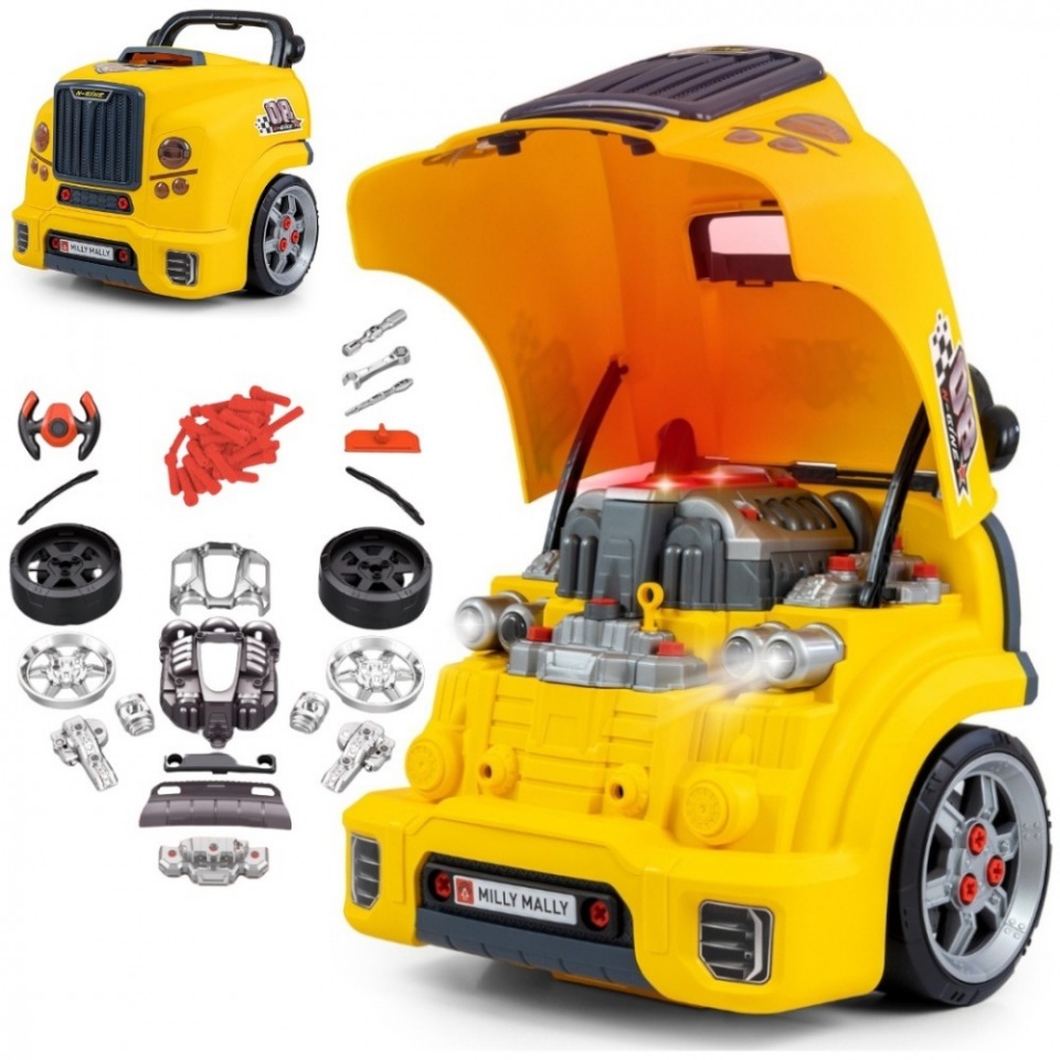 Milly Mally Mechanic workshop set with disassembled engine N-Gine kollane