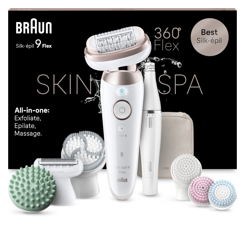 Braun epilaator SES9-580 3D Silk•épil 9 Flex SkinSpa + näoepilator ja näopuhastushari