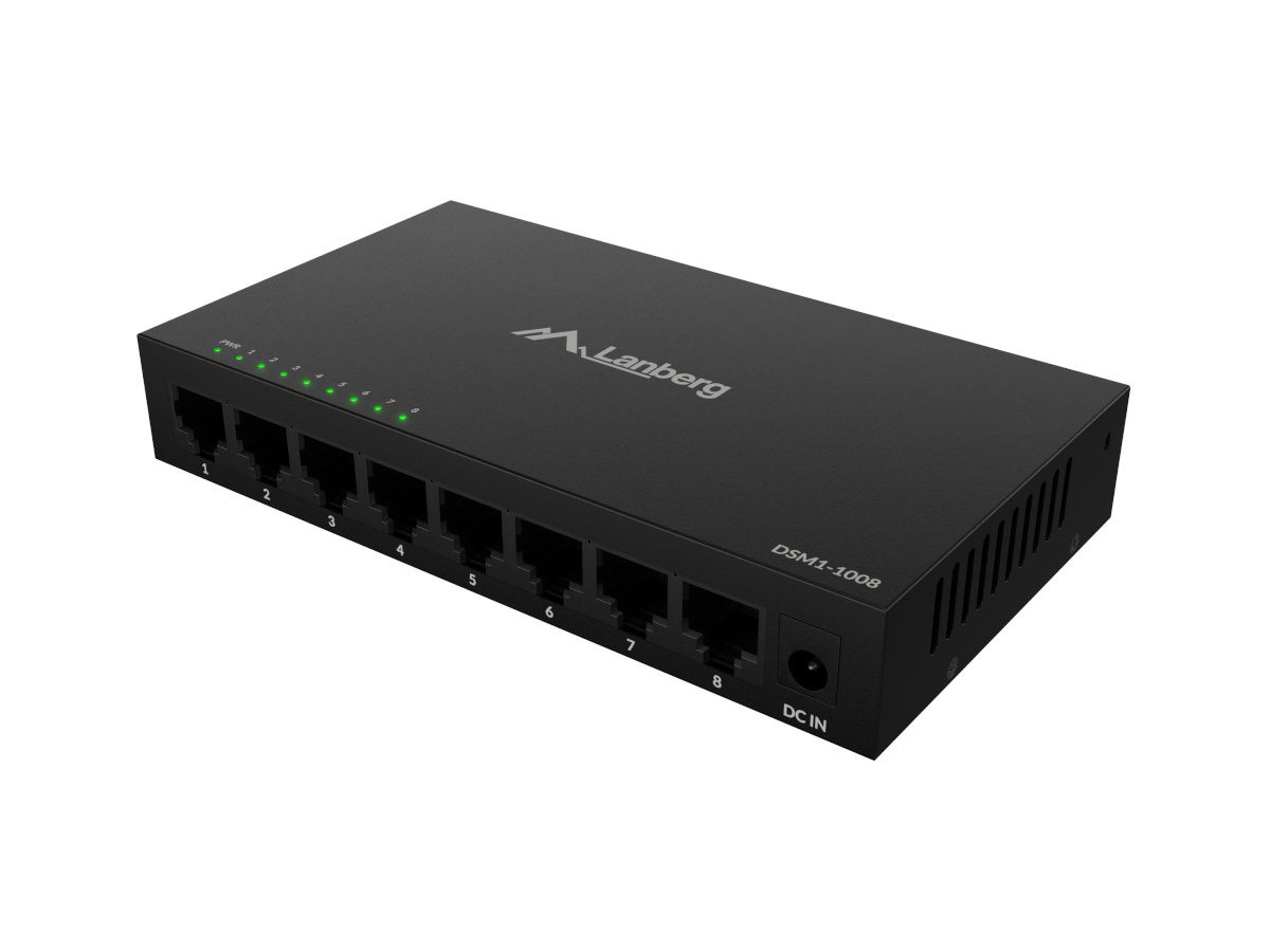 Lanberg switch Lanberg 8x1GB/s Unmanagment Gigabit Ethernet Desktop 12V metal case | DSM1-1008