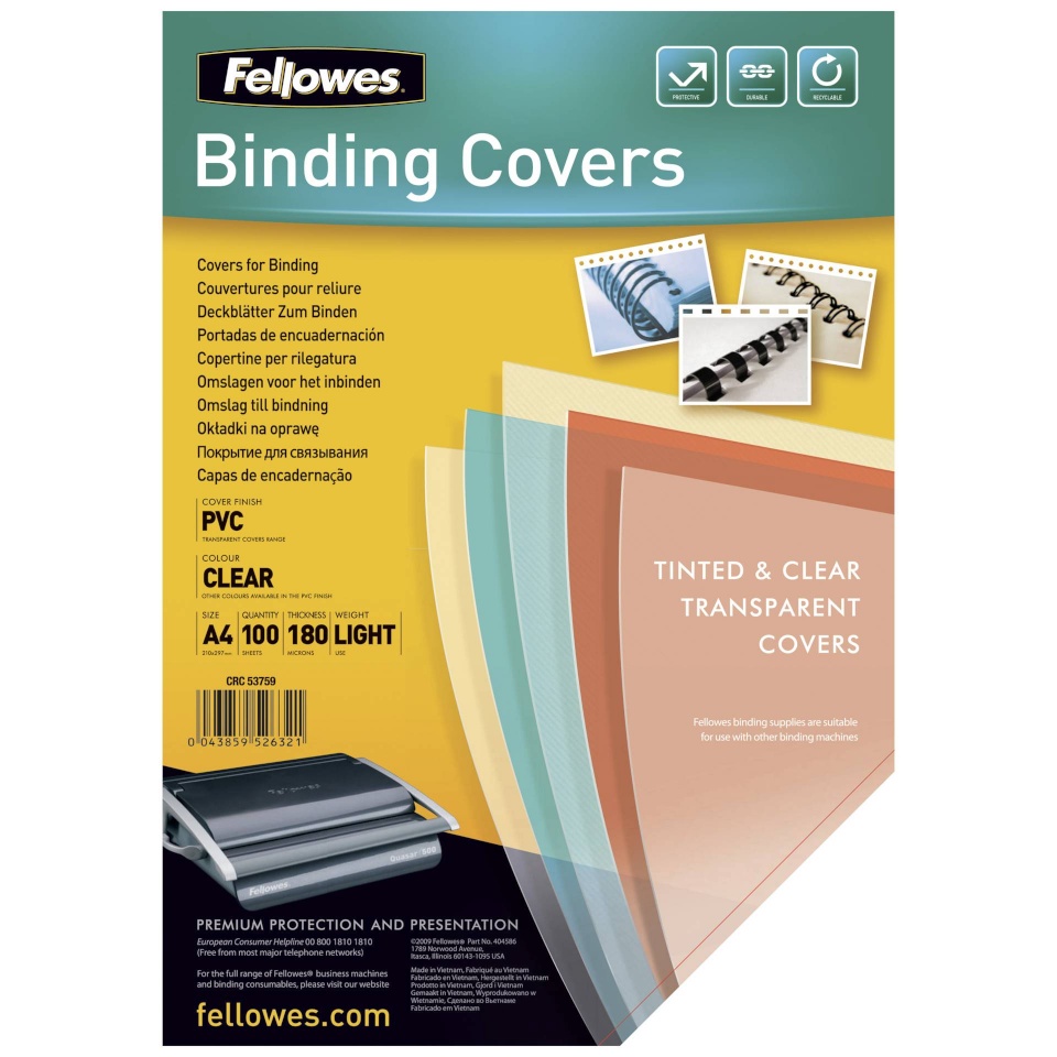Fellowes köitekaaned Binding Covers A4 Clear PVC 180 Mikron