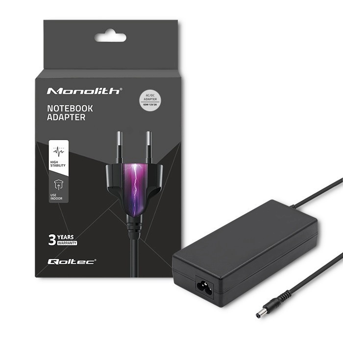 Qoltec laadija Plug-in 60W 12V, 5A, 5.52.1