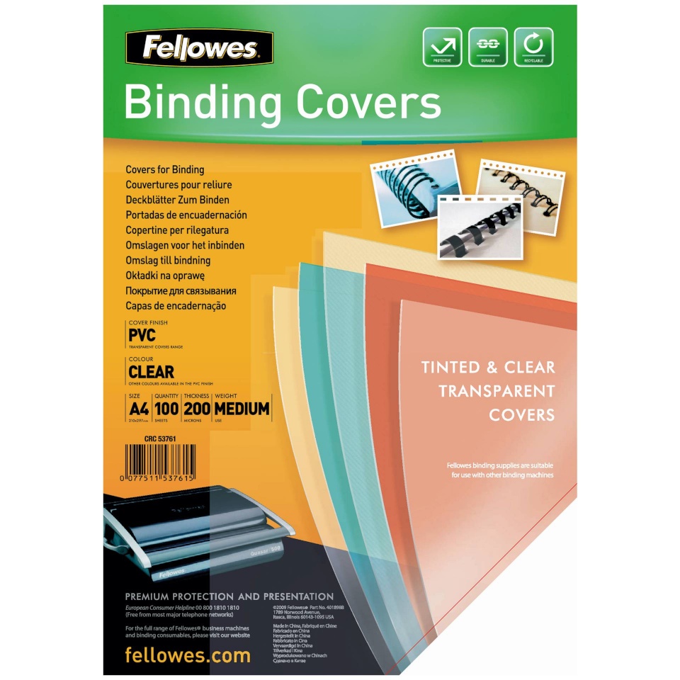 Fellowes köitekaaned Binding Covers A4 Clear PVC 200 Mikron