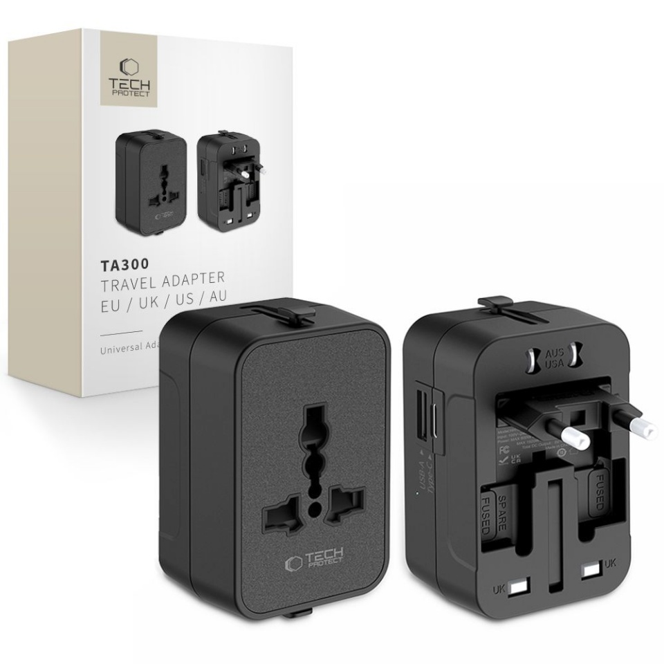 Tech-Protect TA300 TRAVEL ADAPTER EU / UK / US / AU BLACK