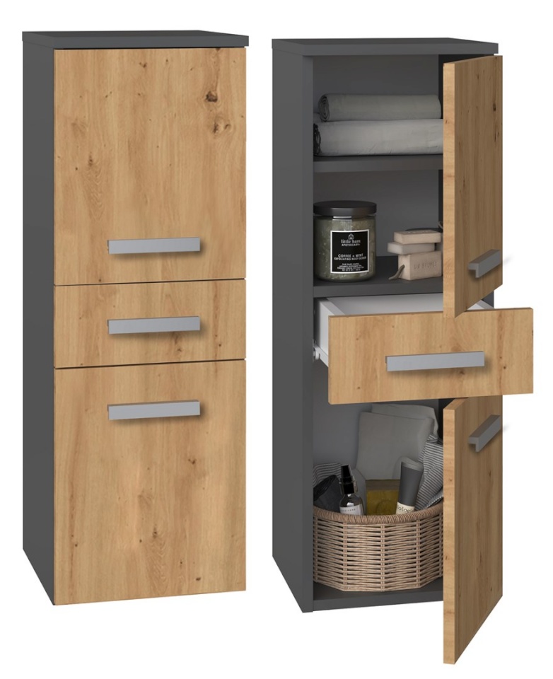 Top E Shop vannitoakapp NEL V DDS ANT/ART bathroom storage cabinet Graphite, Oak