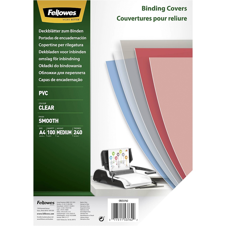 Fellowes köitekaaned Binding Covers A4 Clear PVC 240 Mikron
