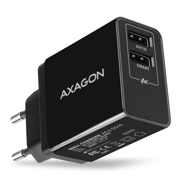 AXAGON ACU-DS16 Wall Charger, 2x 5V-2.2A + 1A, 16W, must