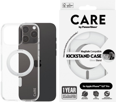 PanzerGlass kaitsekest CARE Feature Kickstand iPhone 16 Pro Max hõbedane