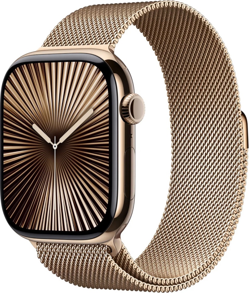 Apple Watch Series 10 42mm GPS + Cellular Gold Titanium Case and Milanese Band, titaan/kuldne