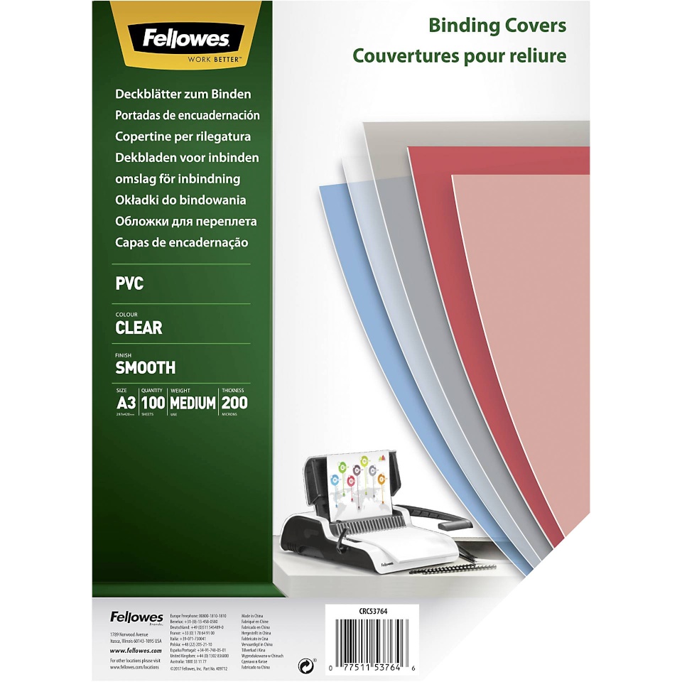 Fellowes köitekaaned Binding Covers A3 Clear PVC 200 Mikron