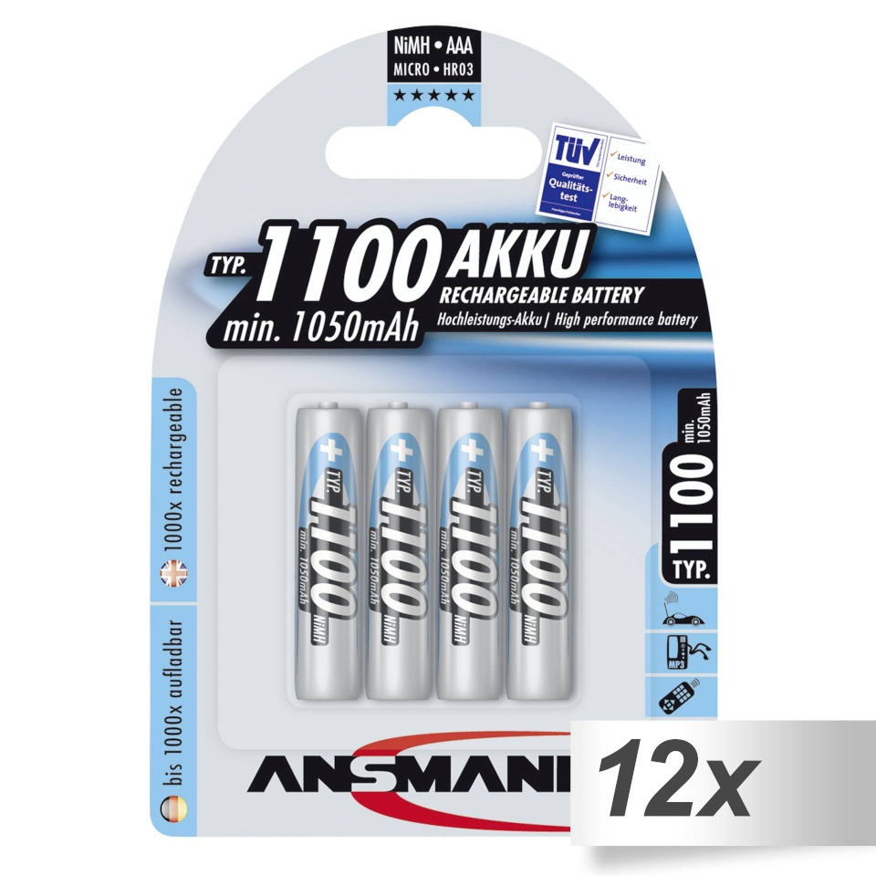 Ansmann akud 12x4 NiMH 1100 Micro AAA 1050mAh