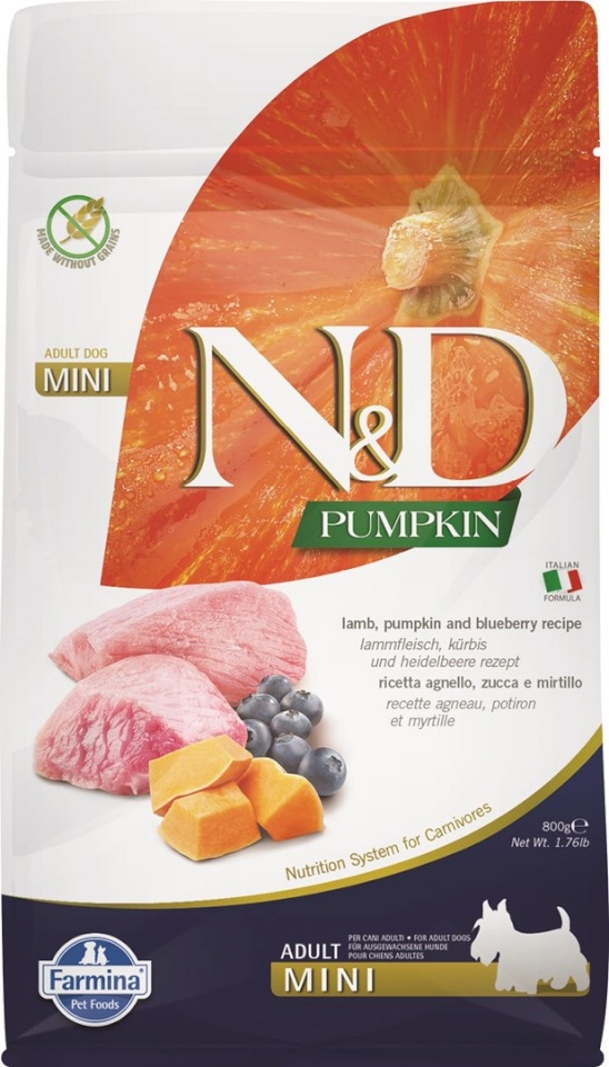 Farmina kuivtoit koerale N&D Pumpkin Dog Lamb & Blueberry Adult Mini - Dry Dog Food- 800 g