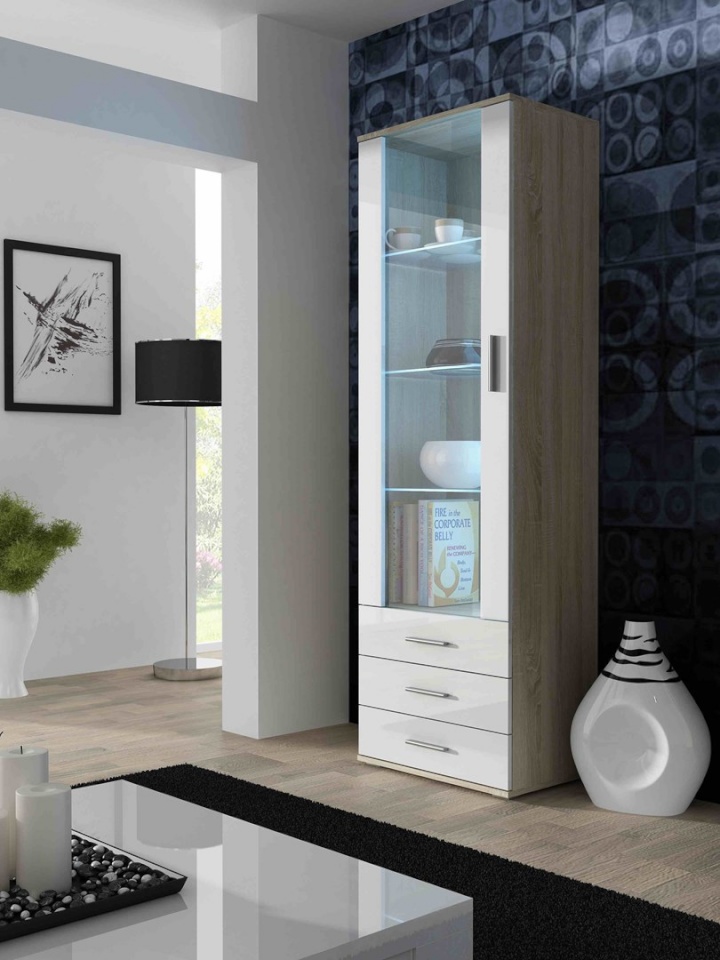 Cama Meble vitriinkapp display cabinet SOHO S1 sonoma oak/valge läikega