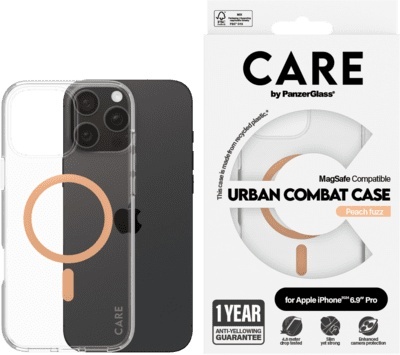 PanzerGlass kaitsekest CARE Flagship Colors iPhone 16 Pro Max peachy