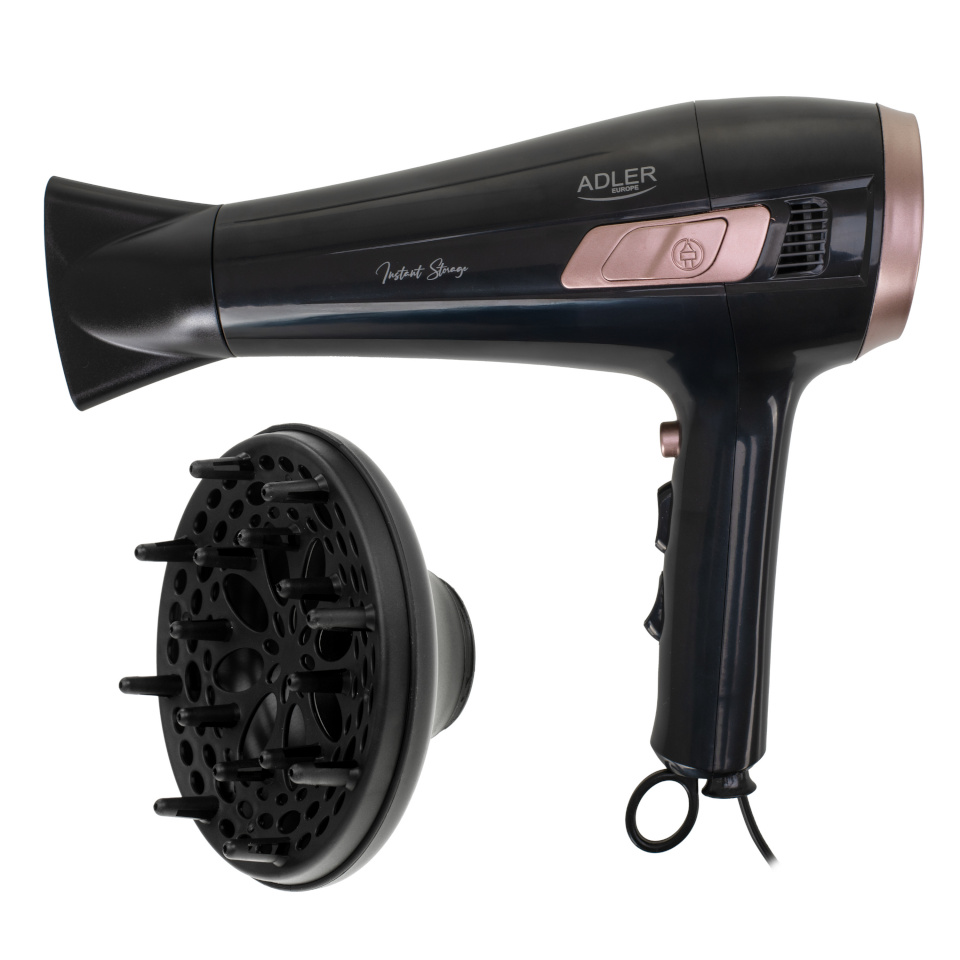 Adler föön AD 2283 Hair Dryer with Retractable Power Cord, must/roosa