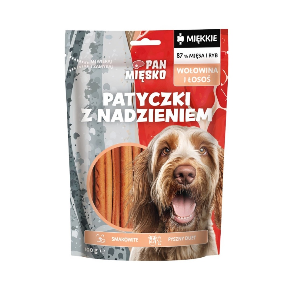 Pan Mięsko maius koerale Sticks with Beef and Salmon Filling, 100g