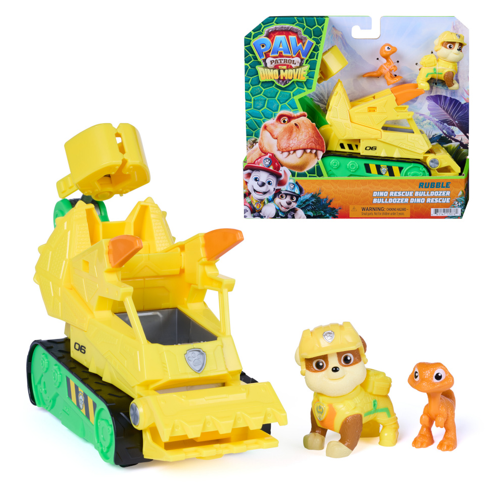 Paw Patrol mängufiguur: Der Dino Film - Rubbles Dino-Rettungs-Bulldozer