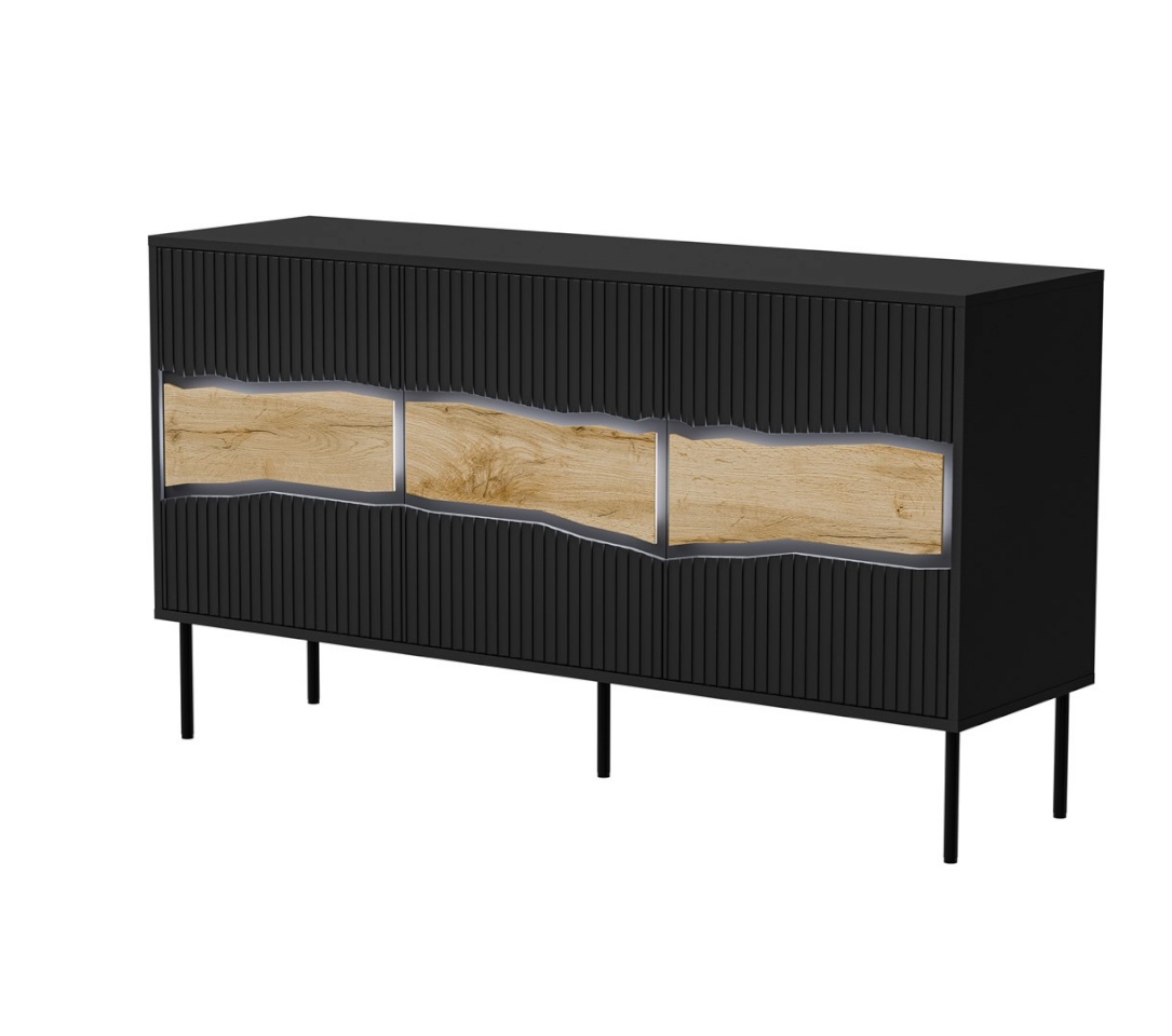 Cama Meble puhvetkapp INSERTO 3D chest of drawers 143,5x40x80 must + LED