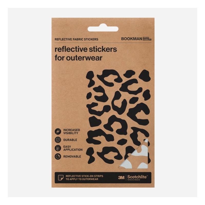 Bookman Helkurkleepsud kangast Reflective Fabric Stickers, Leopard Silver