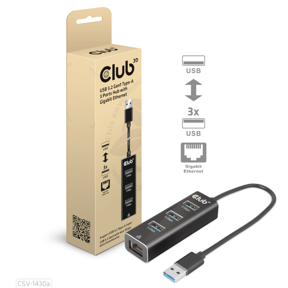 Club3d I, o Hub Usb3.2 3port,